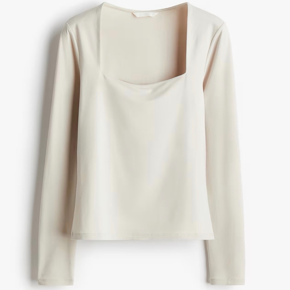 H&M Cream Square-Neck Long Sleeve Top